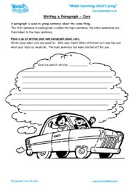Worksheets for kids - writing-a-paragraph-cars